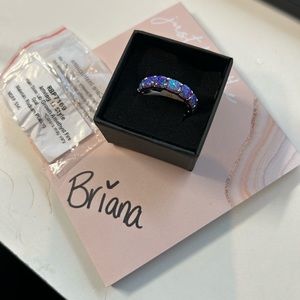 Size 7 Lab Grown Amethyst Fire Opal- Rhodium Plating